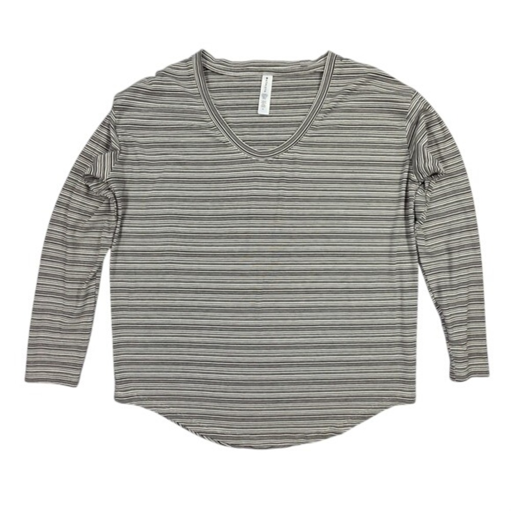 Athleta Cloudlight Stratus Striped Top Black White V-Neck Long Sleeve Medium